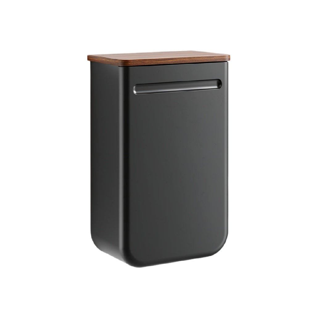 Minimalistisch Zwarte Afvalbak met Houten Deksel